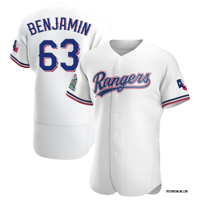 Men's Wes Benjamin Texas White Authentic Home Baseball Jersey ...